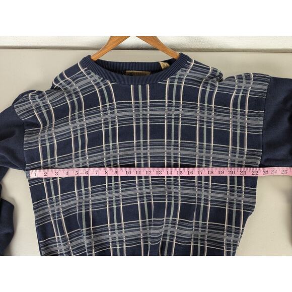 Vtg Sweater Mens Large Blue Plaid Knit Pullover Dad Grandpa Lord and Taylor Old - Picture 7 of 8